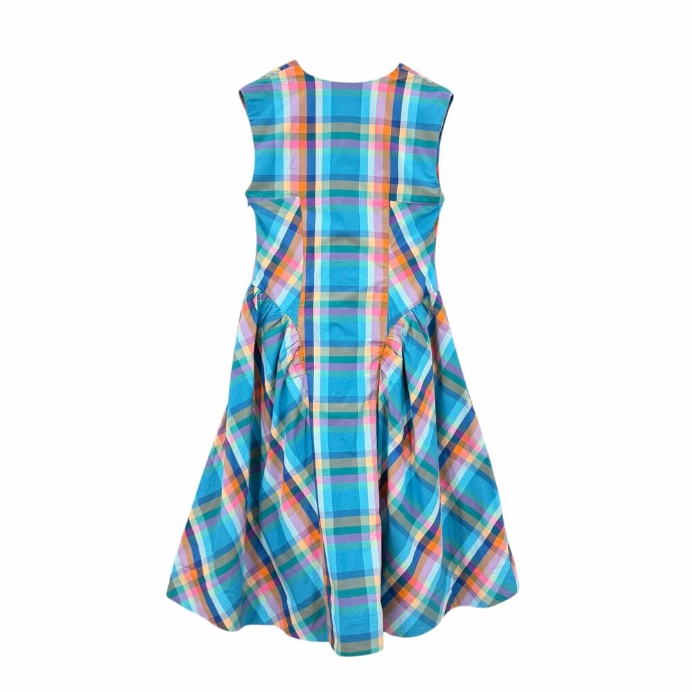 Anthropologie Maeve NEW Sleeveless V-Neck Basque Waist Blue Plaid Midi Dress - Picture 12 of 15